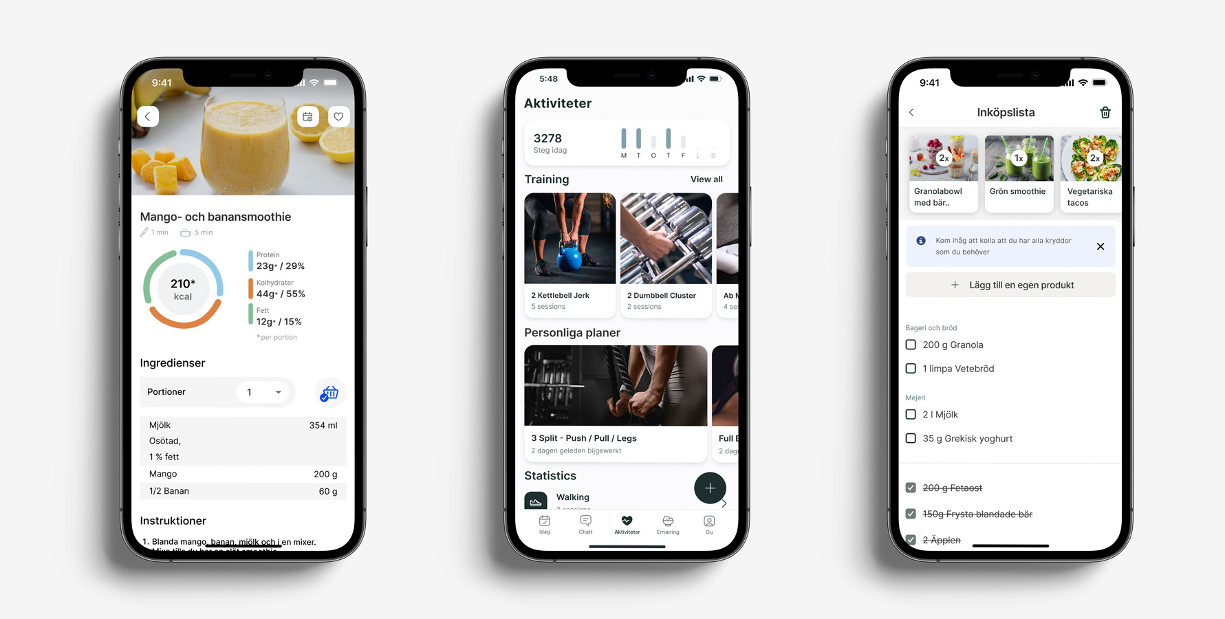 En mockup av coaching-appen som visar de ollika funktionerna.